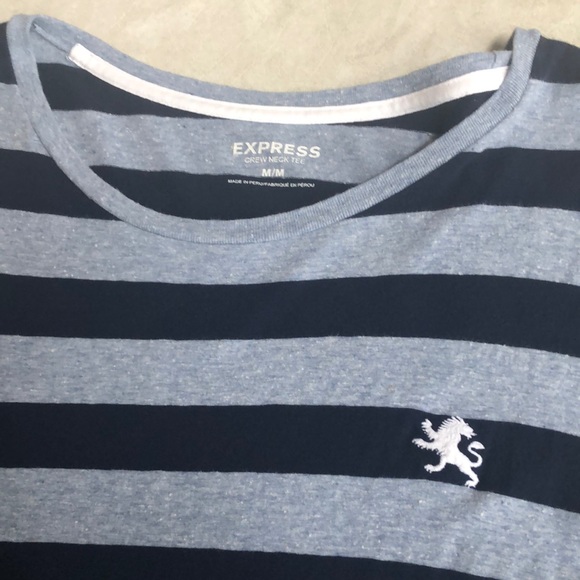 Express Men's 100% Cotton Blue Striped Crew Neck Tee Short Sleeves Size M - Picture 3 of 11